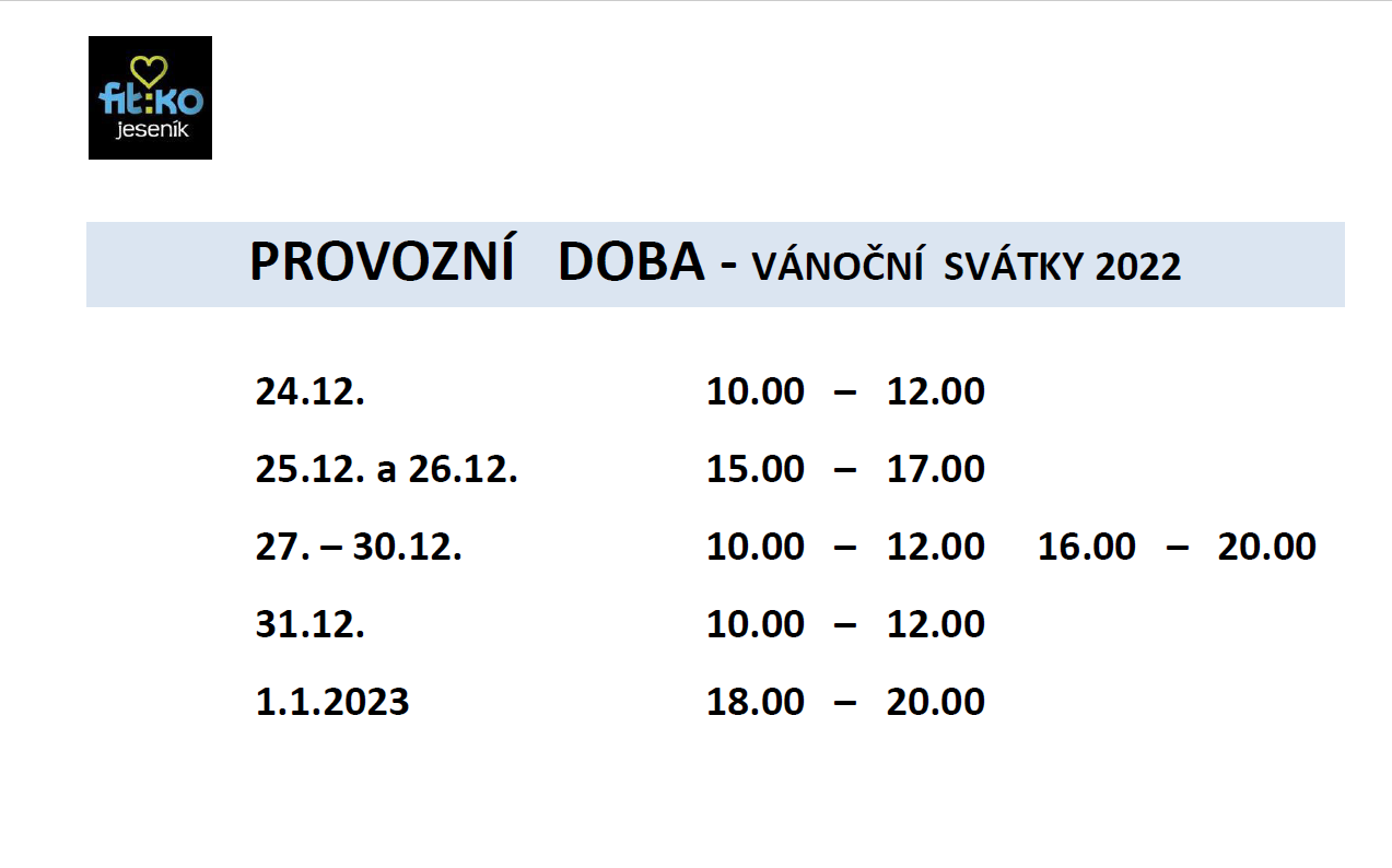 Provozní doba - vánoční svátky 2022